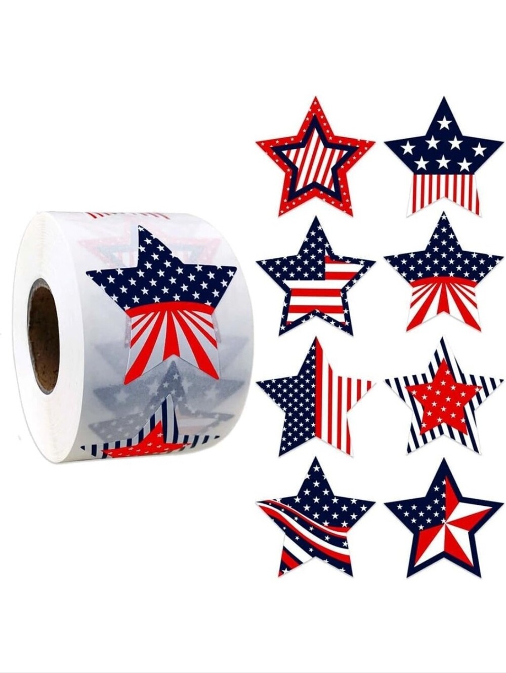 Patriotic Star Stickers (50)- Red White Blue Stars for Parties